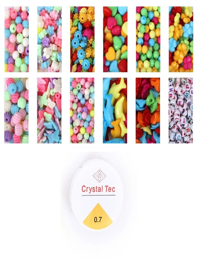 ambitieux Bracelet Making Craft Kit 12 Types of Colorful 400+ pcs of Plastic Beads with Elastic- (Light Open Multicolor 2) - Image 5